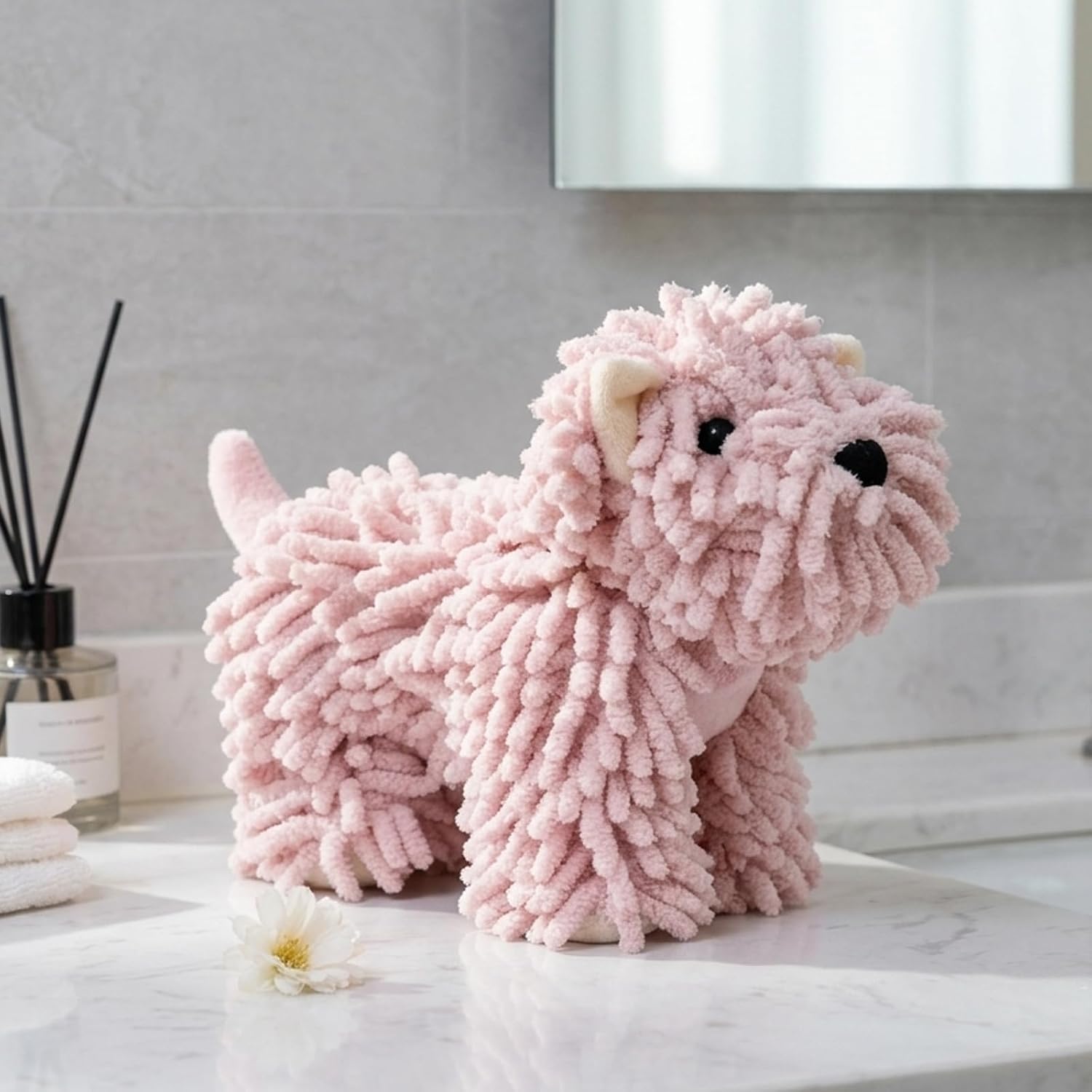 QYANGG Dog Shaped Hand Towel, Hand Towels for Bathroom, 10.2x5.1 Inch Cute Puppy Chenille Kitchen Hand Towels, Fluffy Soft Absorbent Chenille Towel Ball Dog, Hand Towel for Bathroom Kitchen Washstand