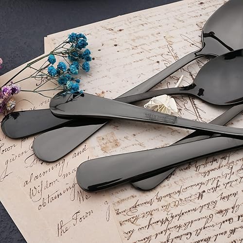 Miniatura 5 de JASHII Juego de cubiertos de 25 piezas con tenedor y cuchara con utensilios para servir para 4, cubiertos de acero inoxidable de grado alimenticio