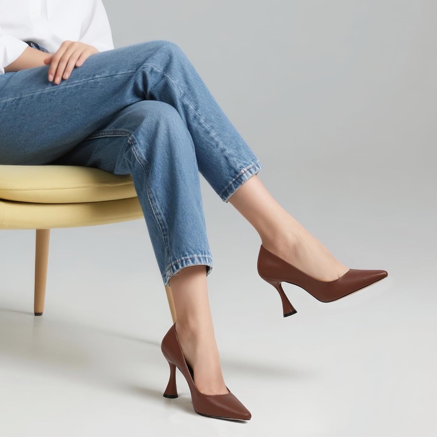 SHOWFOREST Women's Pumps High Heel Square Toe Slip on Work Heels for Women Business Office Party Dress Pumps Shoes with 3.5 Inch Chunky Heel - Image 2