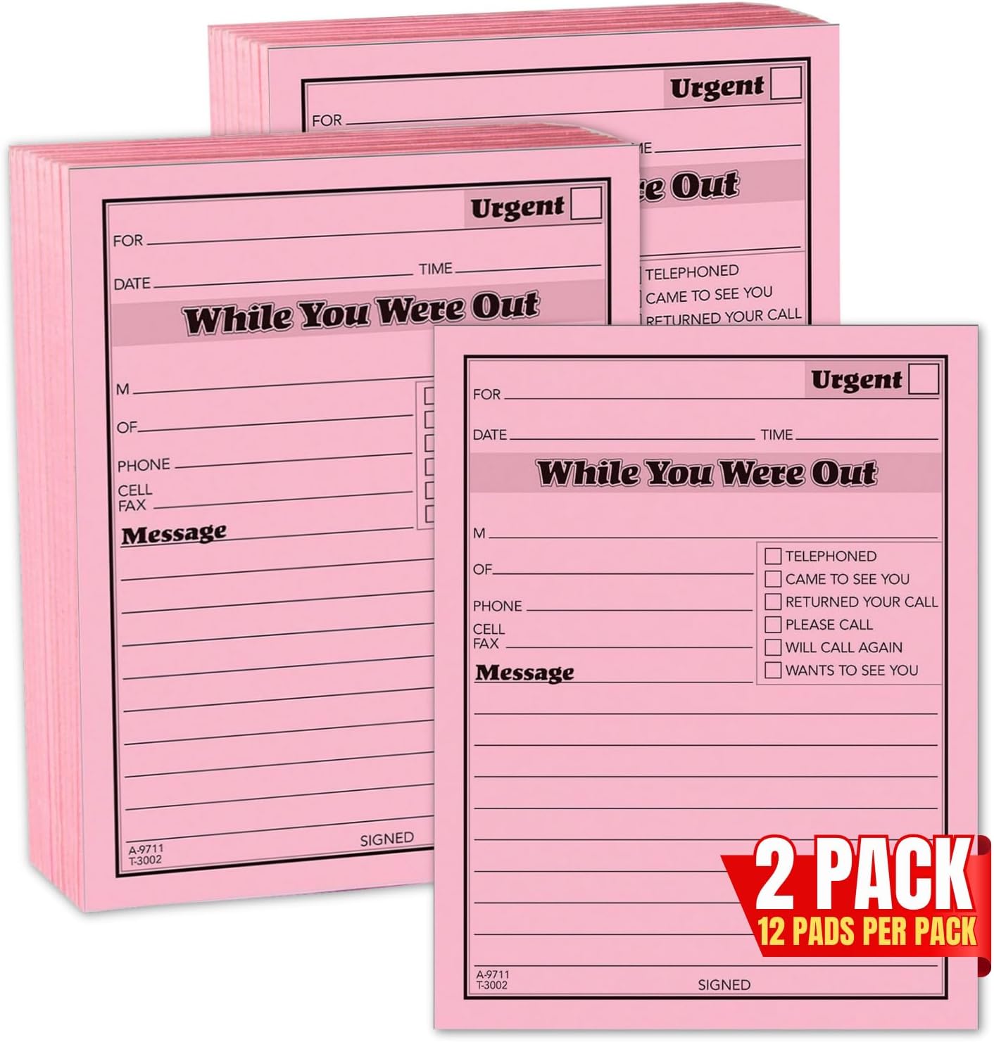 1InTheOffice Message pad While You Were Out Pads, 4.25 x 5.5 Inches, Pink, 50 Sheets/Pad, (24 Pack)