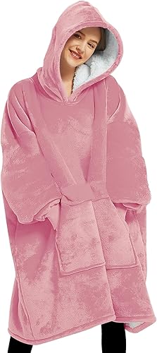 Miniatura 12 de Lzzidou Manta de gran tamaño con capucha para mujer, dos capas de franela acogedora Sherpa manta sudadera para adultos Verde bosque