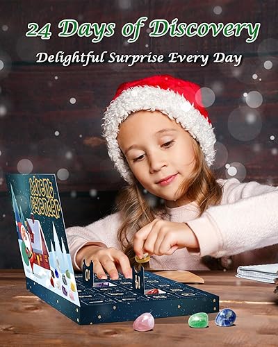 Miniatura 7 de Calendario de Adviento 2023, 24 tipos de colección Rock, calendario de Adviento de piedras preciosas de cristal natural, cristales de chakra y