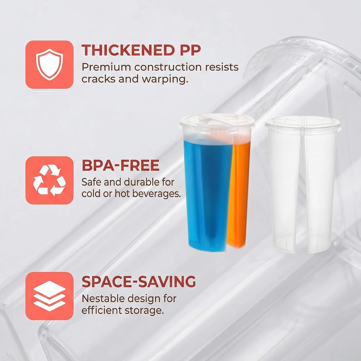 20PCS Disposable Plastic Cup Split Cup for Drinks Round Shape Double Thicken Cup Couple Sharing Drinking Cup with Lids for Milk Tea Boba Juice Shop Party - Image 6