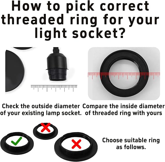 4Pcs E26 Lamp Shade Rings, Black Light Socket Ring Collar Rings, Lock Socket Replacement for Standard Base Threaded Lamp Holder, Inside Diameter 1-1/2 Inch (38mm)