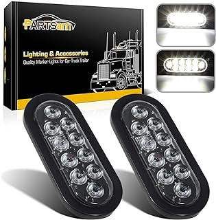 Partsam 2Pcs 6 Inch Oval White Led Trailer Lights 10 Diodes Clear Lens Grommet and Pigtails Submersible 12V Sealed for RV Trucks, 6 Oval led Reverse Lights, 6 Oval led Back up Lights