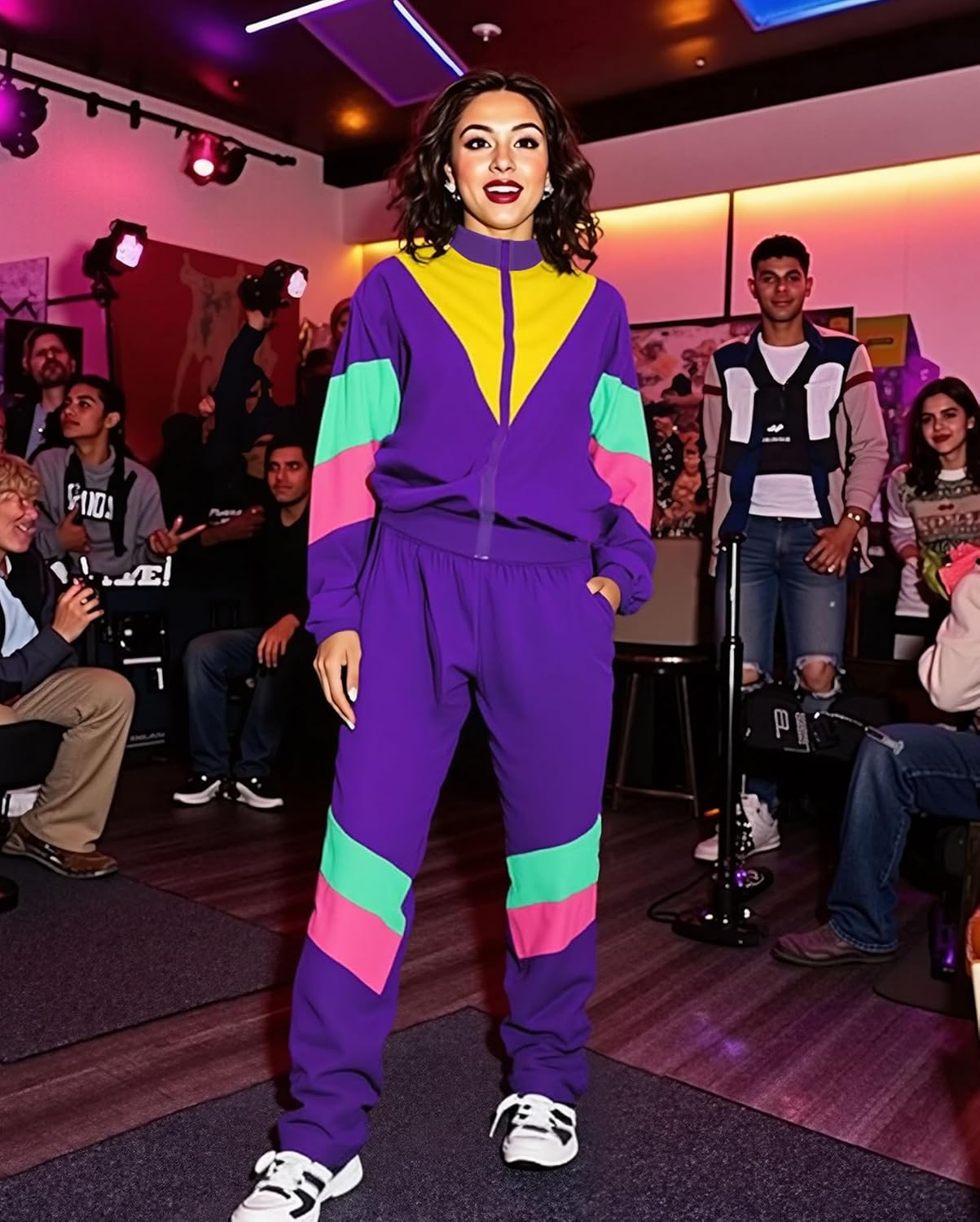 UOUA 80s Windbreaker Jacket for Women Retro Color Block Wind Breaker Long Sleeve Reversible Casual Coat - Image 5