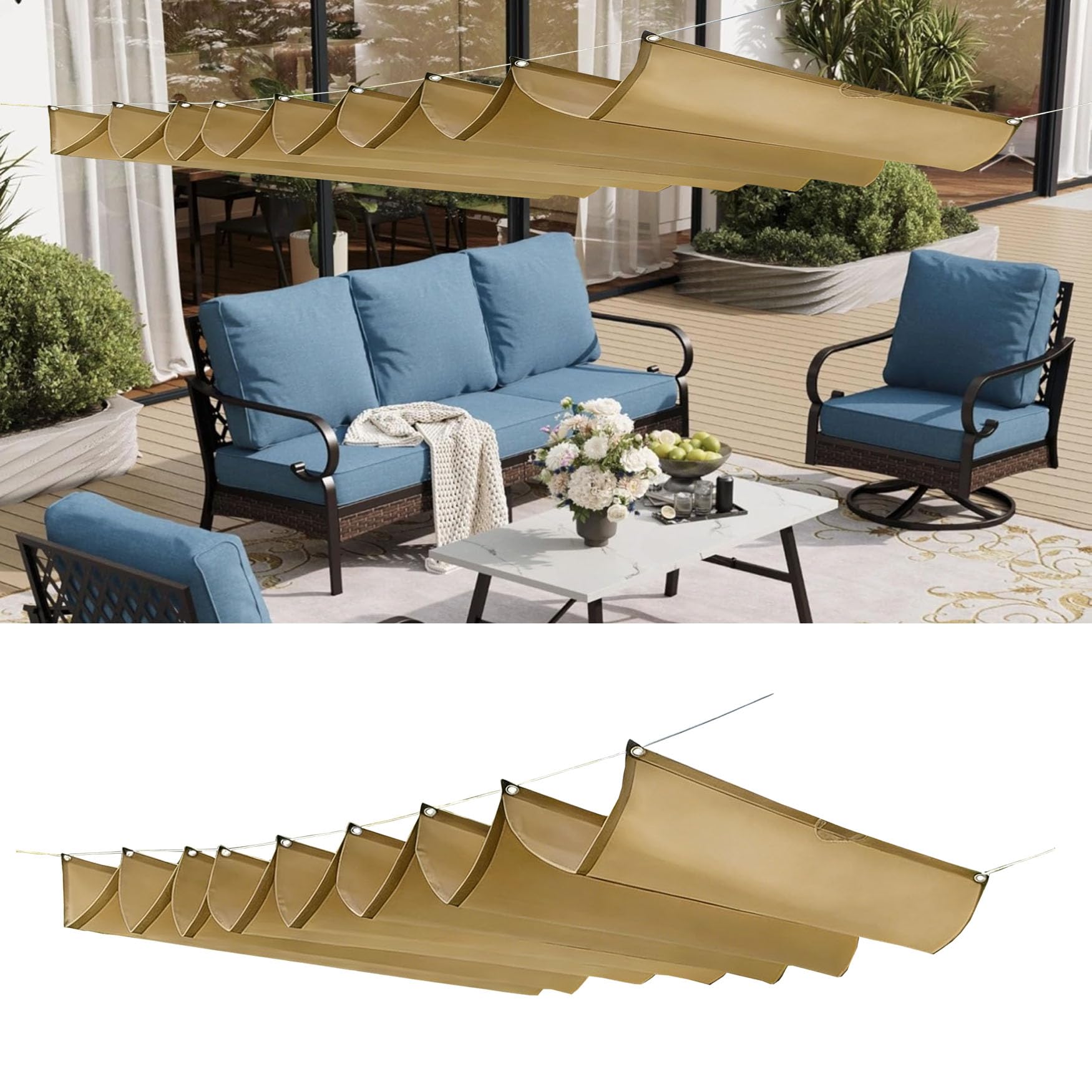 Voile d'ombrage rétractable kaki 80x850 cm pour pergola et terrasse