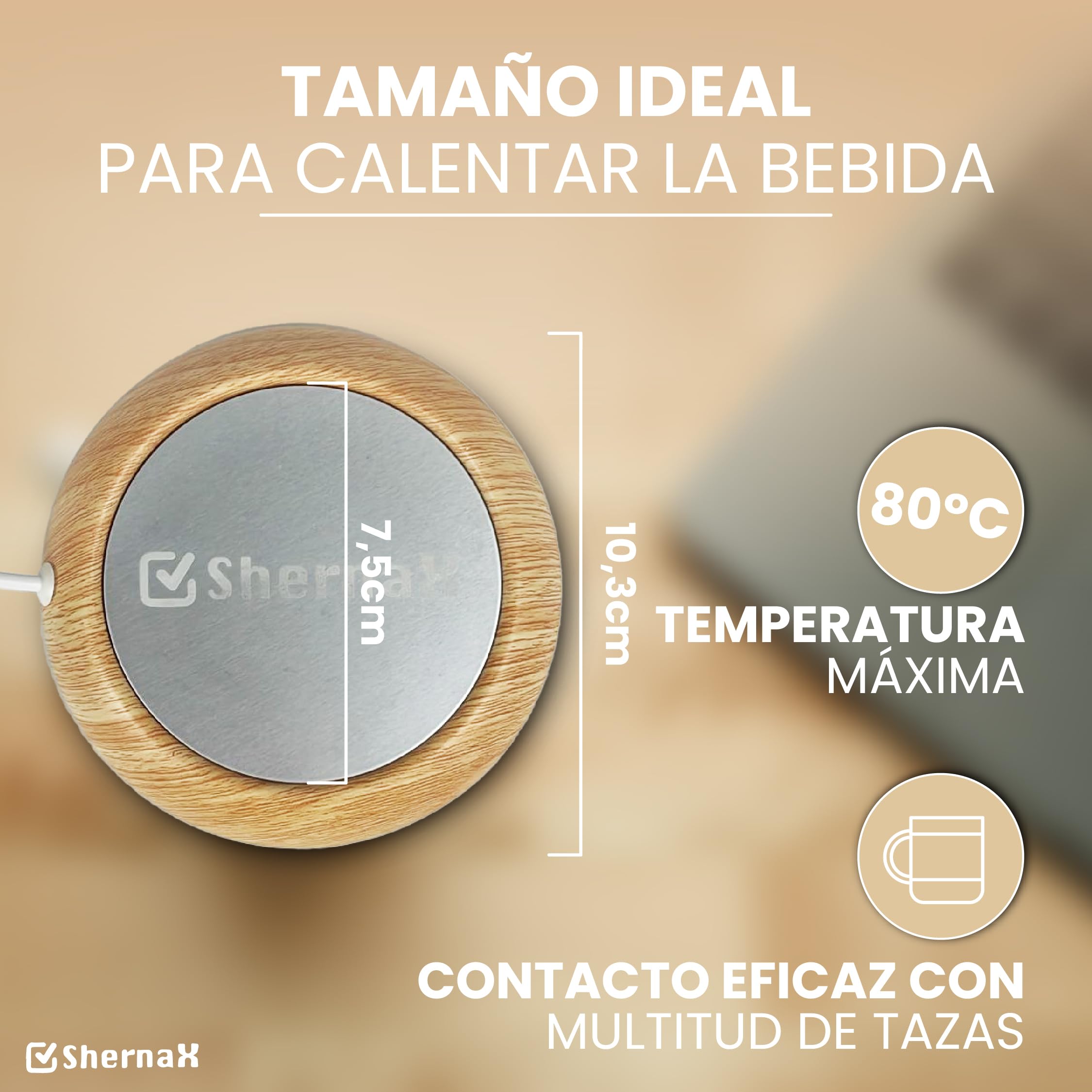 Calentador de Tazas de Café. Calienta Taza USB Calentador de Bebidas Portátil con Temperatura hasta 80℃ Calienta Tazas de Té, Café, Leche (Madera Clara)