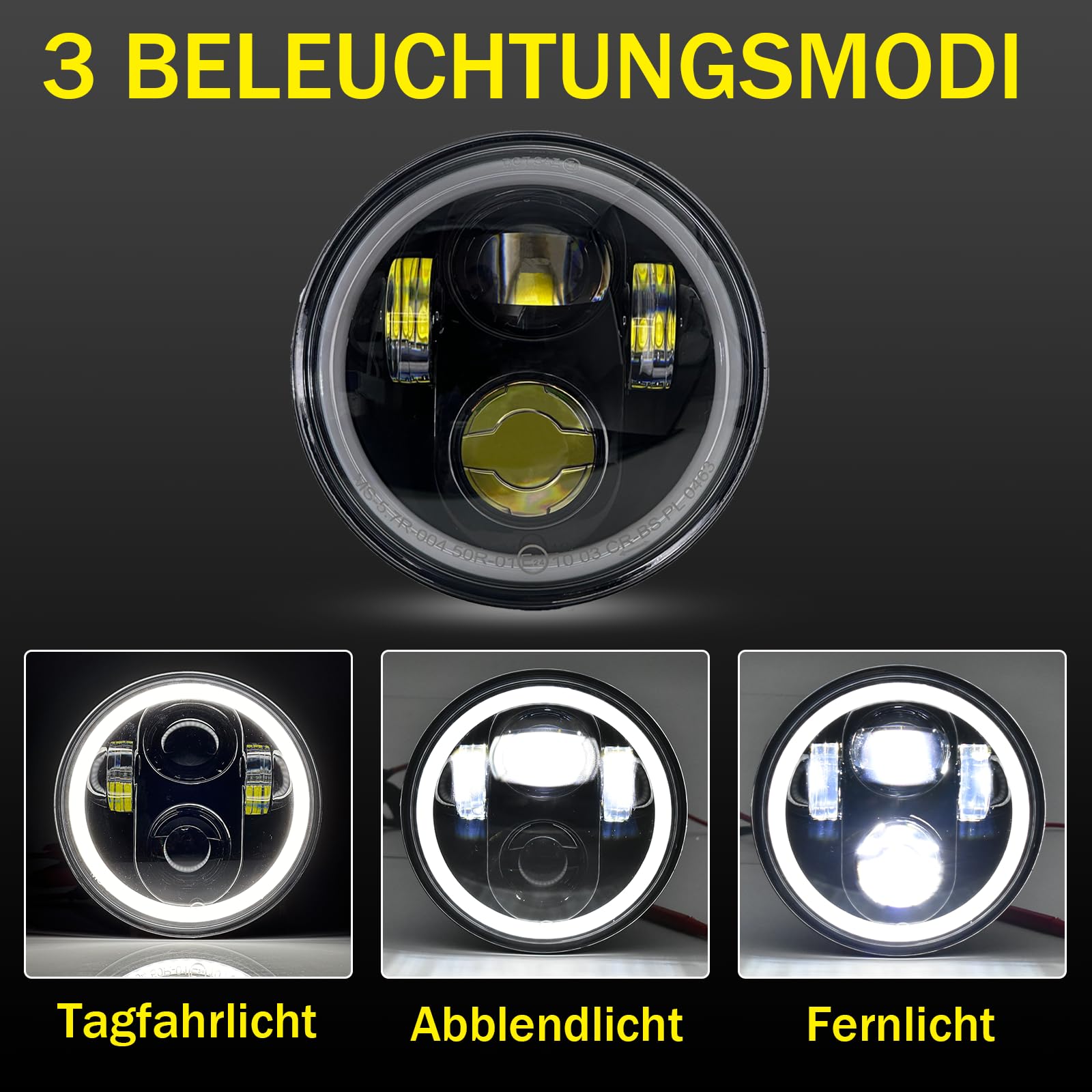 5,75 LED Motorrad Runder Scheinwerfer E-geprüft DRL Fern- und Abblendlicht für Simson S51 S70 S50 S50B Tuning