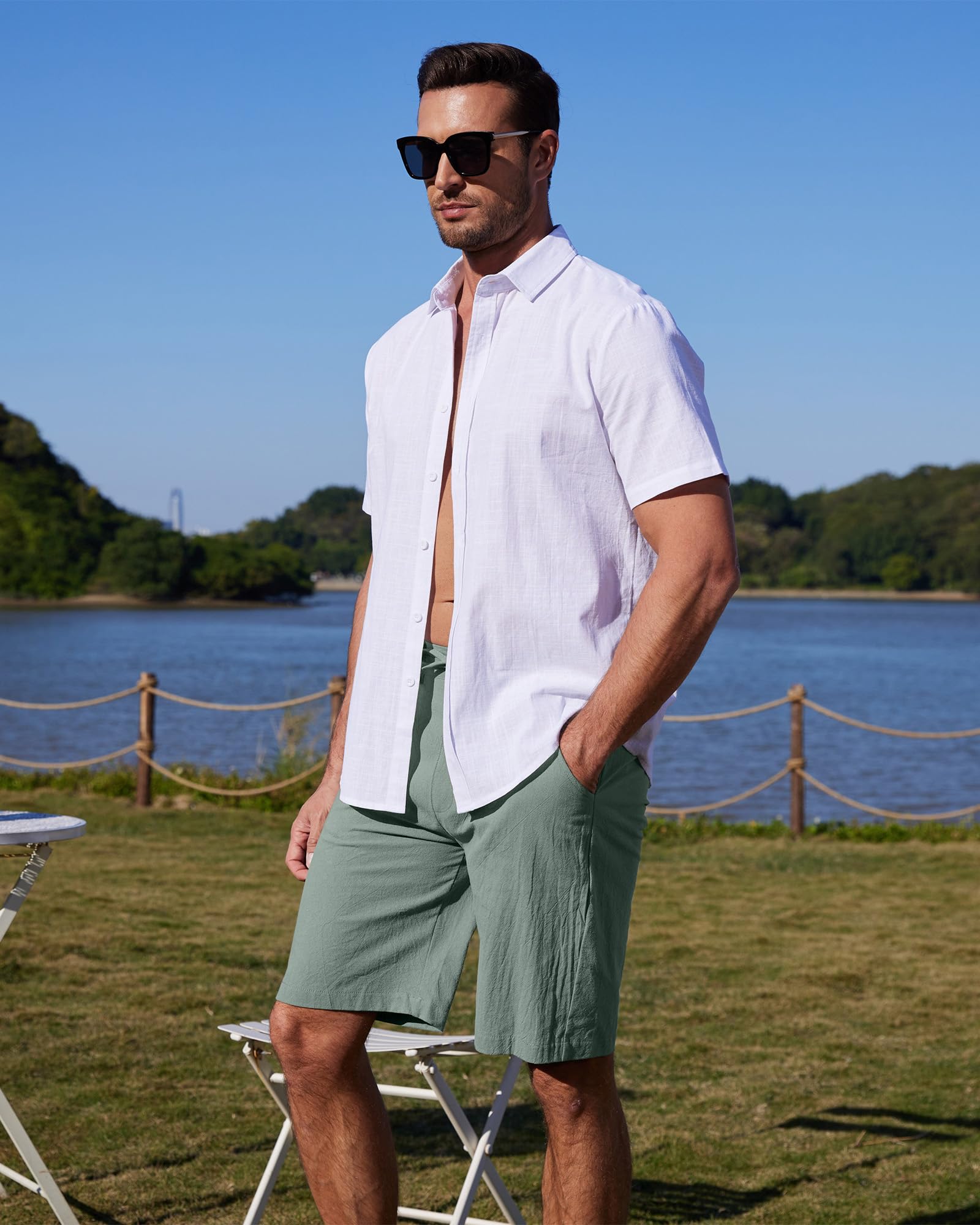 YAOBAOLE Short Lin Homme Bermudas Homme Grande Taille Shorts Eté Bermuda la Plage