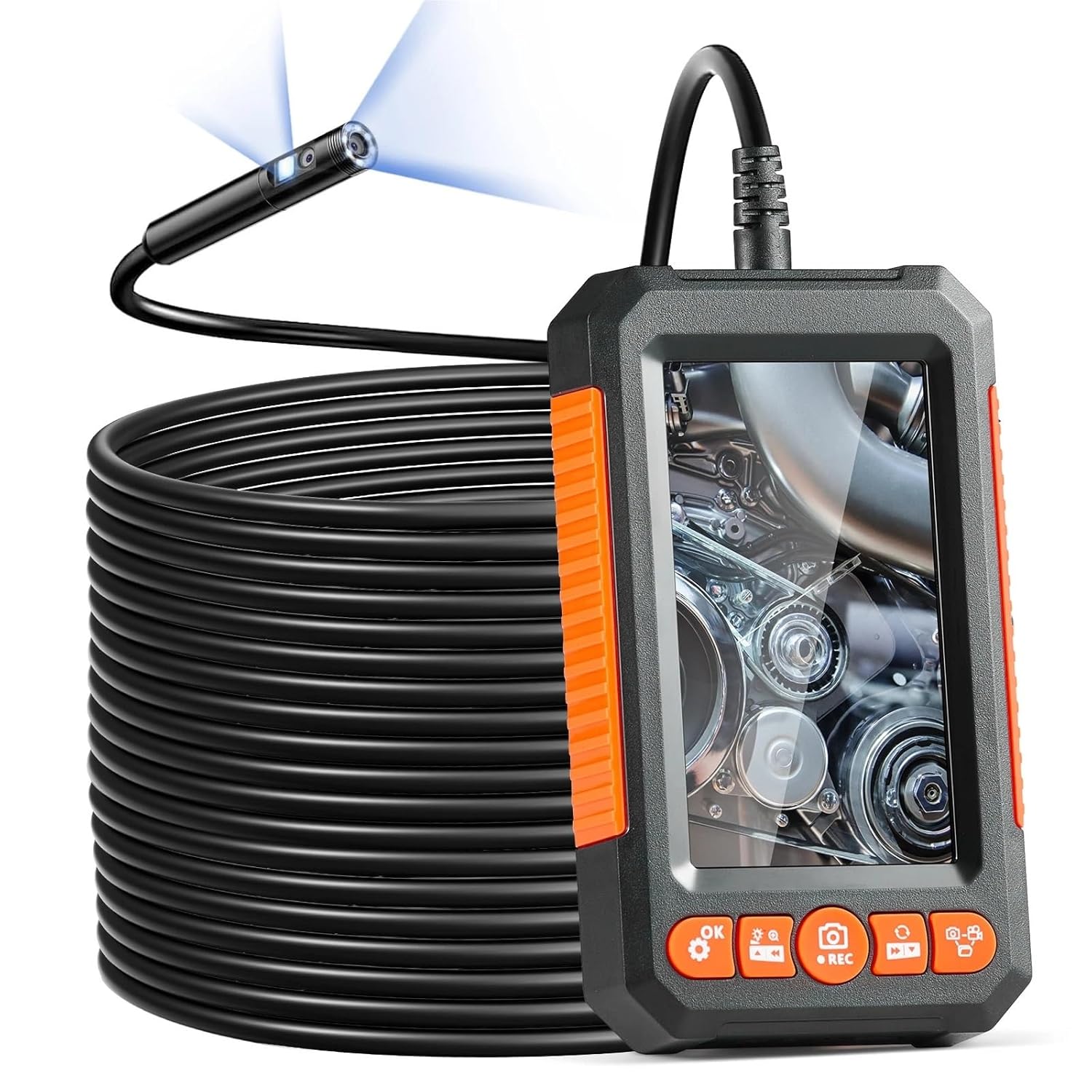 Endoscope Camera Dual Lens Borescope 4.3" Screen 1080P Inspection Camera with LED Lights IP67 Waterproof Camera for Auto(5m Cable)