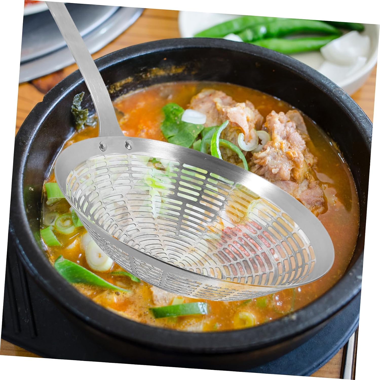 LABRIMP Stainless Steel Strainer Spoon Slotted Skimmer for Kitchen Heat Resistant Ergonomic Handle Deep Design for Straining Pasta Fried Foods