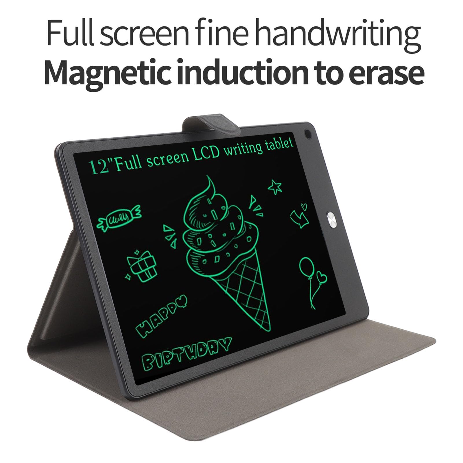 Tablet di Scrittura LCD per Adulti, Tablet da Disegno a Schermo Intero 12 Pollici, Cuscinetto Elettrico a Mano, Blocco Digitale Cancellabile Riutilizzabile con Penna, Case PU