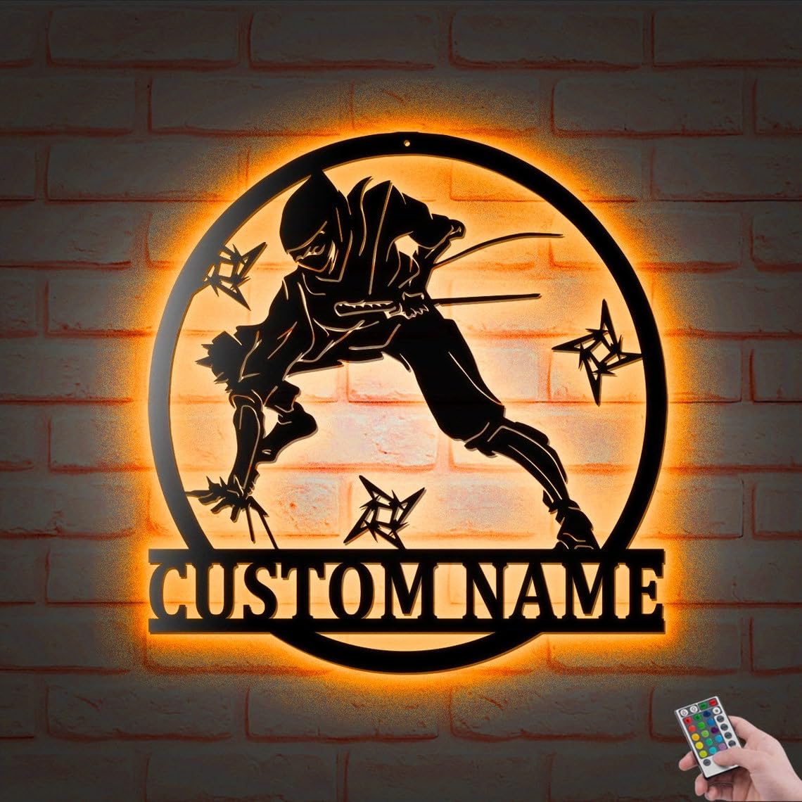Custom Ninja Led Lights Metal Wall Art, Personalized Ninja Name Decoration Hanging for Home Ninja Decor, Kid Nursery Decoration