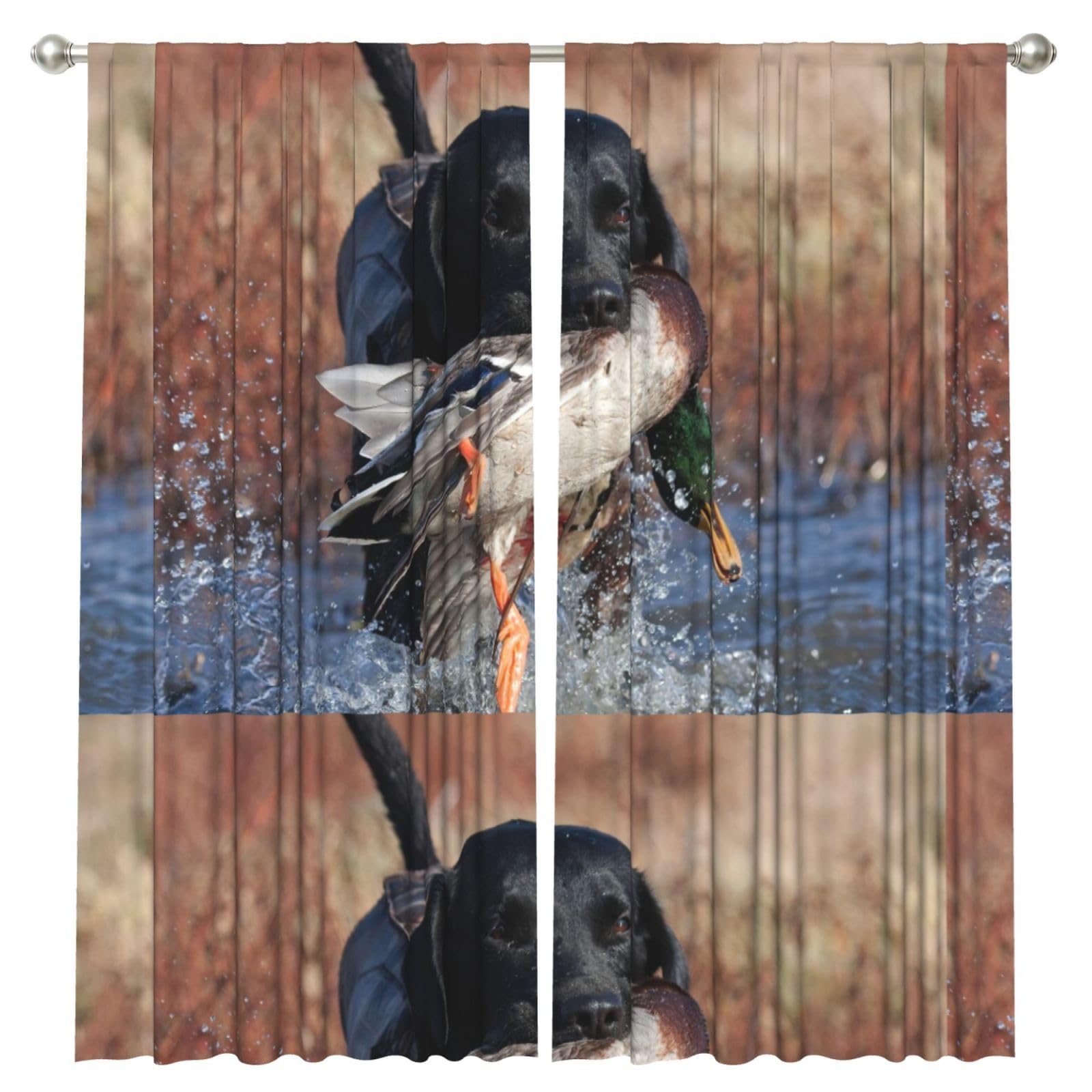 InOmak Duck Hunting Labrador Dog Cool Black Puppy Animal, 2 Panels Window Curtains 52 x 84 Inch Blackout Curtains for Living Room Bedroom