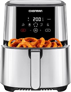 Chefman TurboFry Touch Heißluftfritteuse, 4.75L Familiengröße, One Touch Digital Control Voreinstellungen, Pommes, Hähnchen, Fleisch, Fisch, Spülmaschinenfest, Automatische Abschaltung, Edelstahl