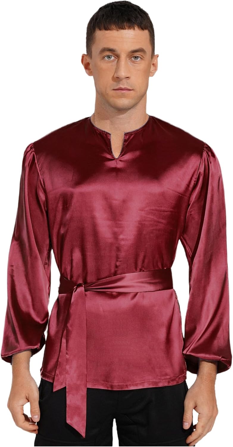 iiniim Mens Liturgical Praise Worship Silky Shirt Long Sleeve Satiny Pullover Blouses Tops for Lyrical Dance Ballet