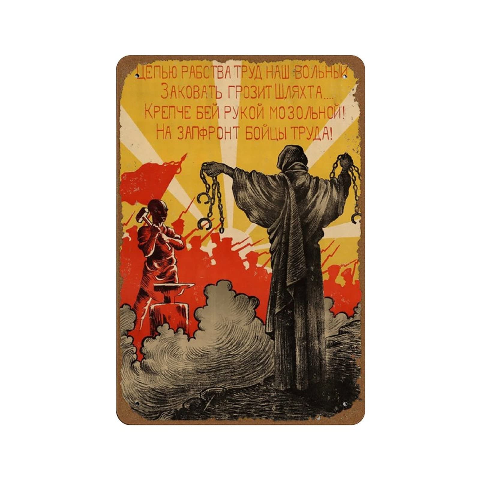 peiyeety The Nobility Threatens Our Free Labor with The Chain of Slavery 1920 Vintage Russian Soviet Communist Socialism Poster Novelty 8x12 Tin Sign Metal Poster Wall Funny Man Cave Cool Wall Door