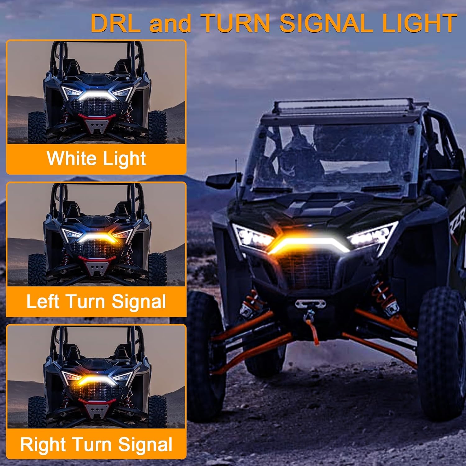Tavaray RZR PRO Front Accent Light, LED Center Grill Fang Signature Light with Amber Turn Signal Compatible with Polaris RZR PRO XP/4/R Turbo R 2020 2021 2022 2023 2024, 1PCS