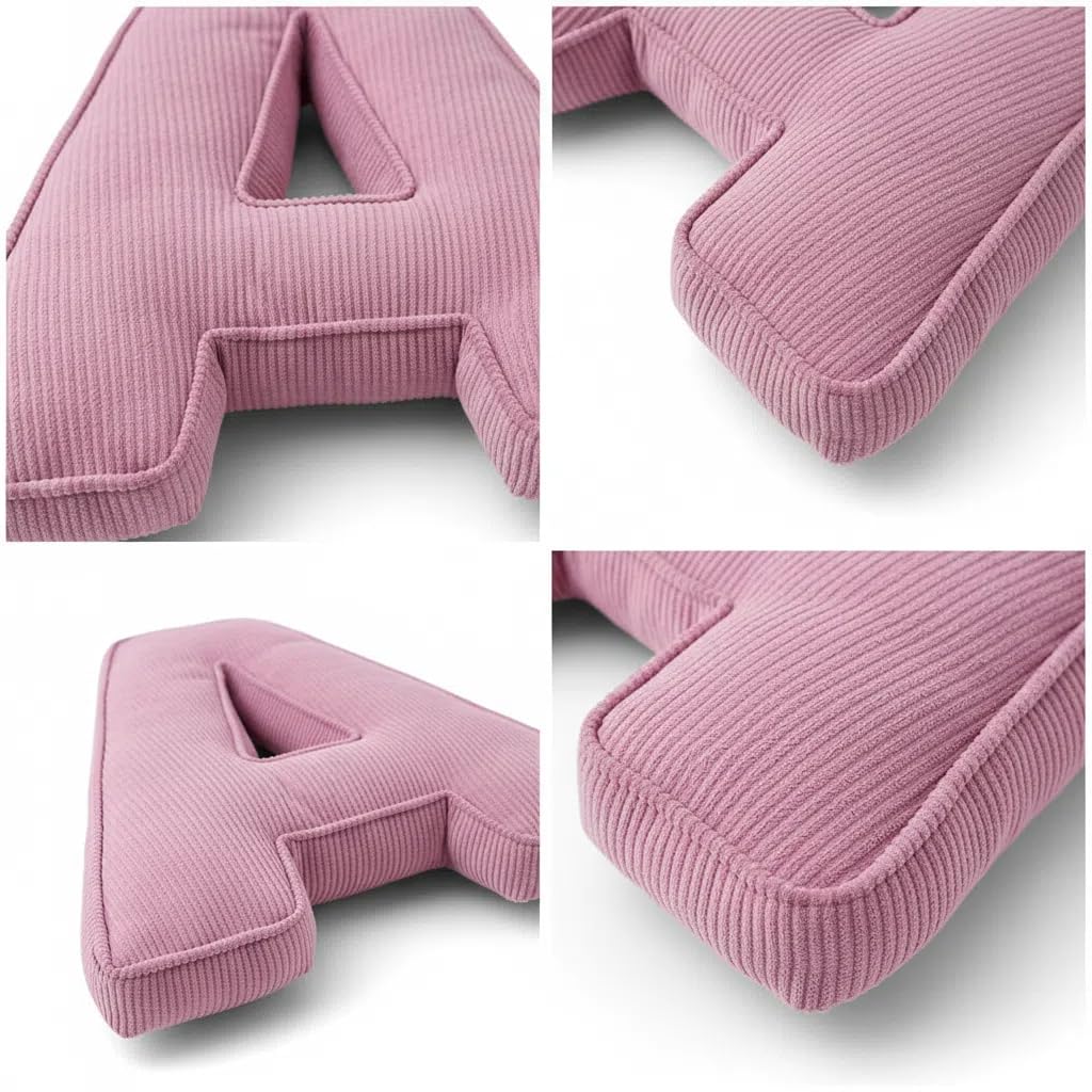 Cuscino decorativo a forma di lettera, in velluto a coste rosa, 34 x 36 cm, morbido cuscino in peluche per soggiorno, camera da letto (M)