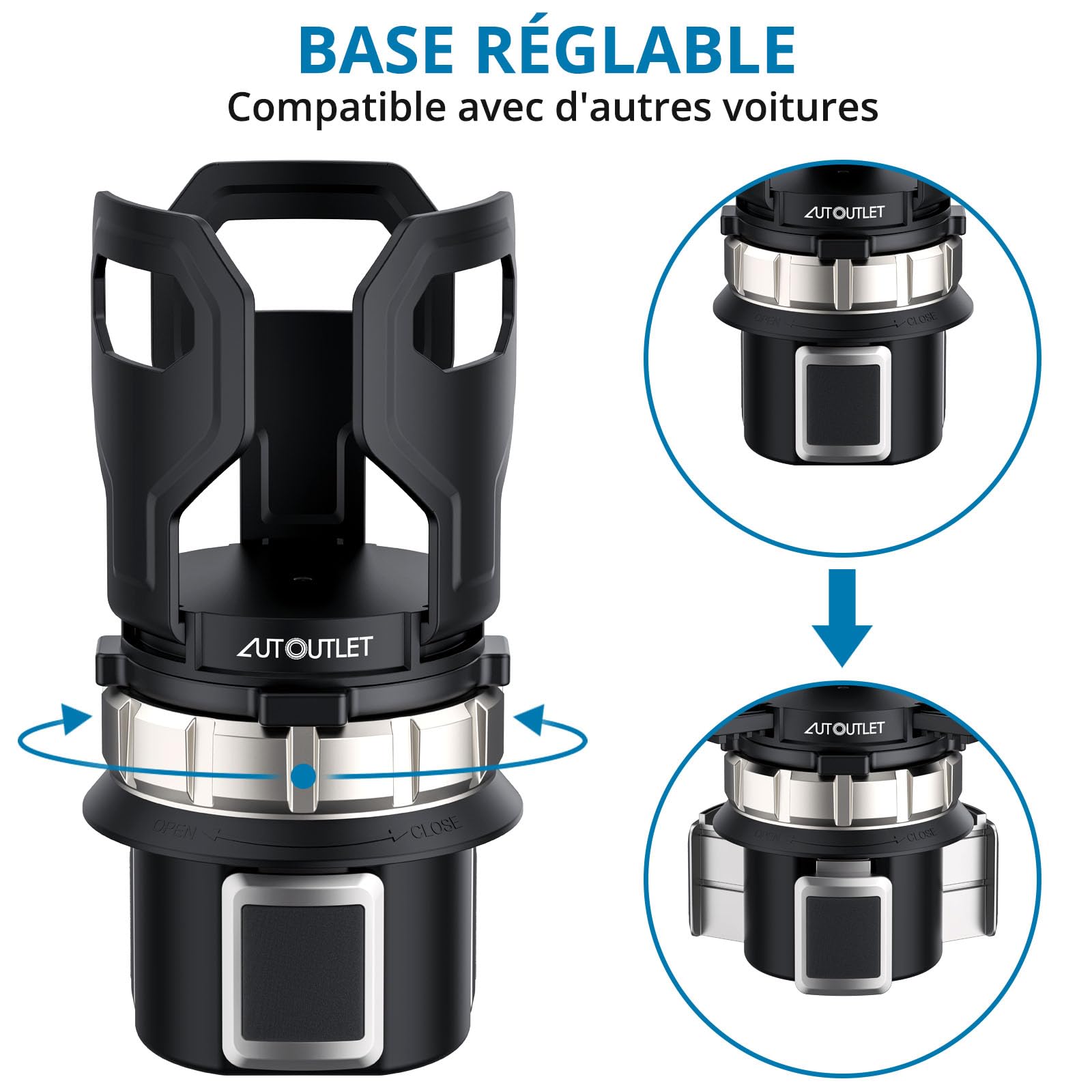 Lot 2 Porte-Gobelets Voiture Réglable Pliant Noir – Support Boissons Étanché Universel 6.5-9.5 Cm Auto Camion Bateau