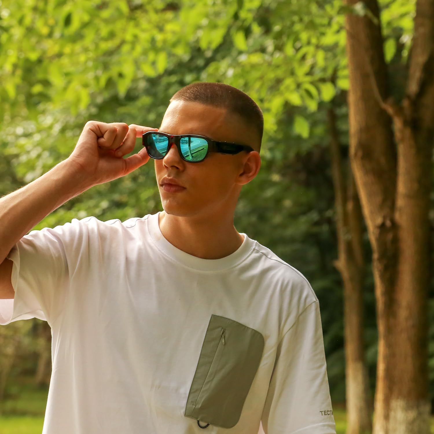 OhO sunshine High Resolution Camera Glasses, 64GB Full HD 1080P Video Indoor and Outdoor with Built in 16MP Camera and Blue Polarized UV400 Lens