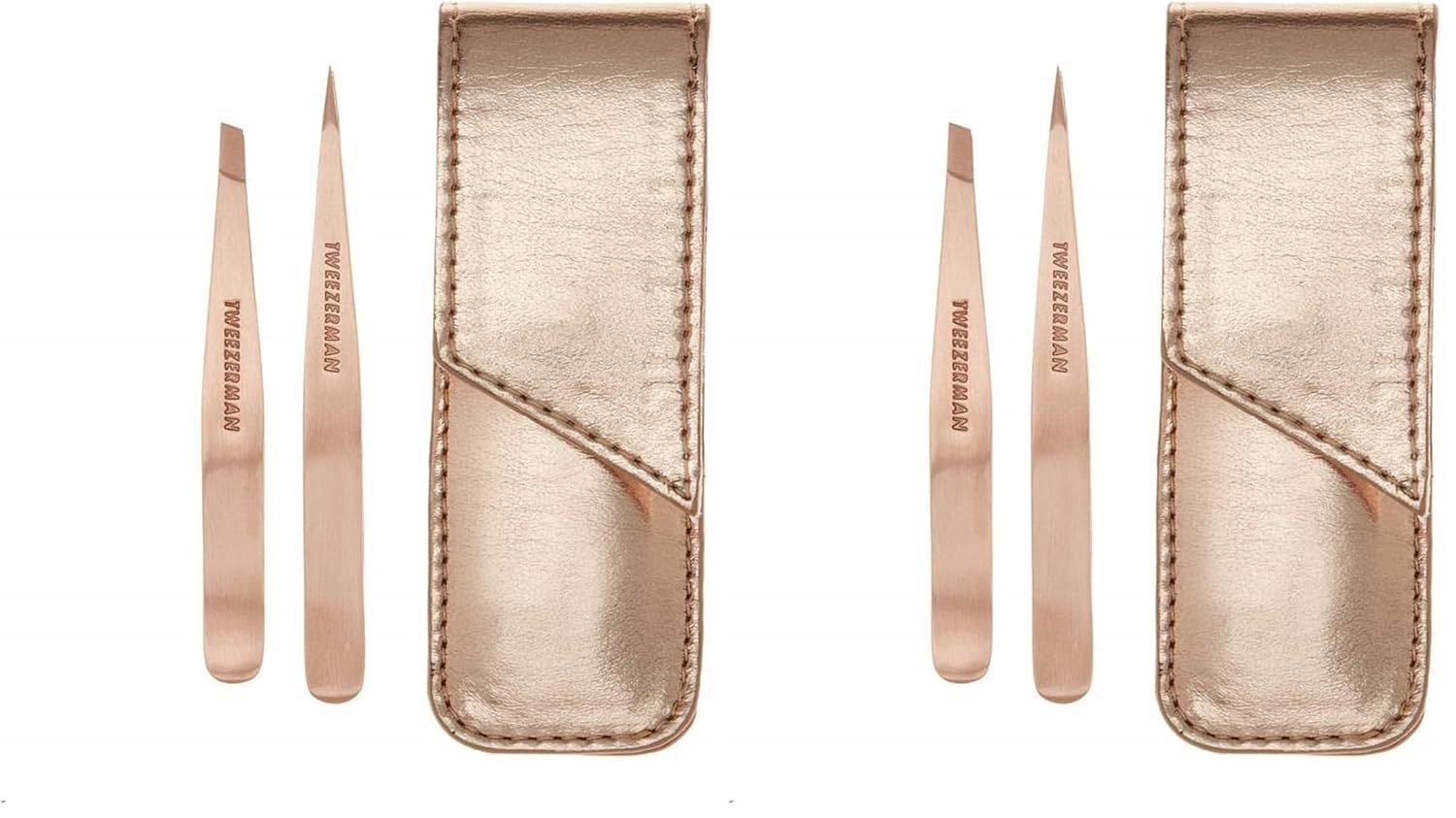 Tweezerman Rose Gold Petite Point and Slant Set with Travel Case, (Pack of 2)