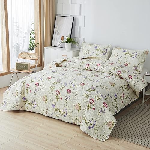 Miniatura 2 de Edredones florales vintage, Tamaño matrimonialQueen, Colcha ligera de verano, Ropa de cama botánica rústica, Plantas de jardín, Juego de colchas de