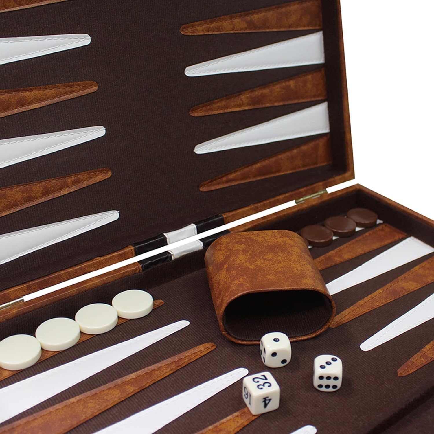 Backgammon, classico gioco da tavolo per adulti, set portatile con custodia in pelle di alta qualità, per viaggi e famiglia, 15 pollici, marrone, 2 giocatori, dai 14 anni in su