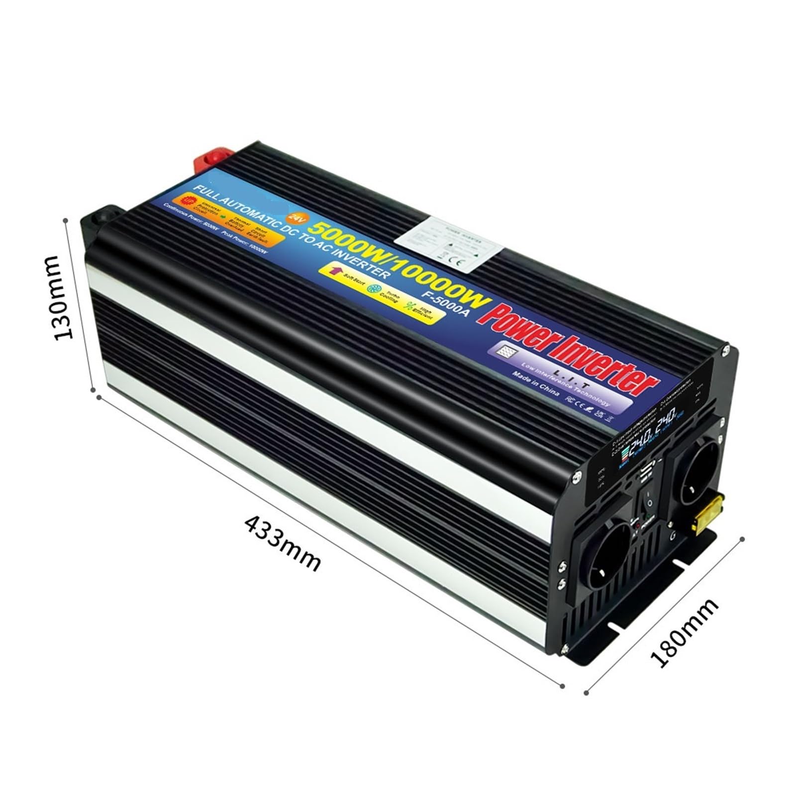 Falownik 10000 W DC12V/24 V na AC220 V konwerter z wtyczką solarną off-grid wyświetlacz L+C+D falownik akumulatora do samochodu/łodzi (DC24V_AC220-240V)