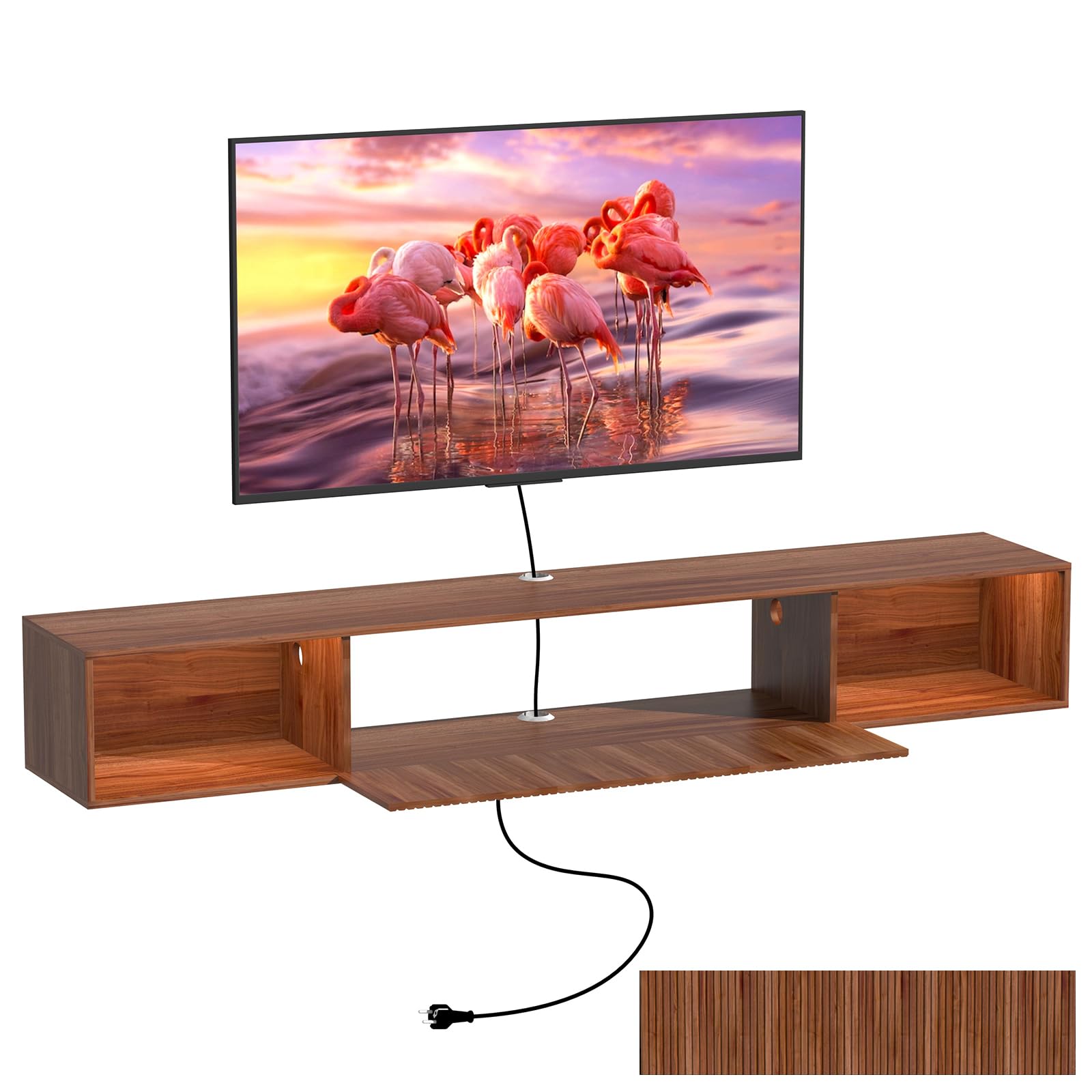 Katrawu 55" Floating TV Stand with LED Light, Floating TV Stand Wall Mounted, Entertainment Center with Storage Long for Bedroom, Wood Floating TV