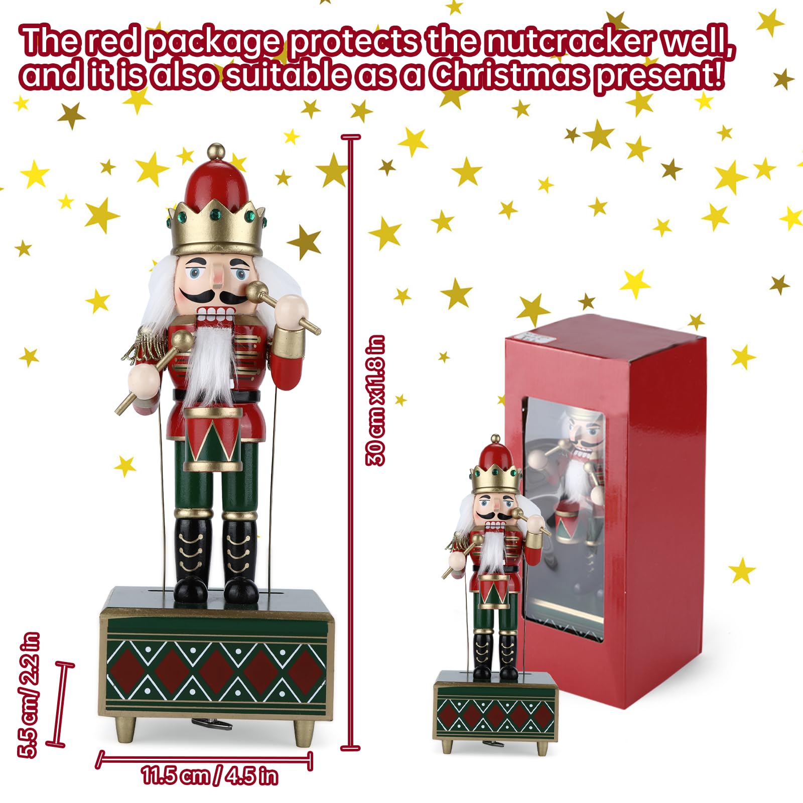 Casse-Noisette Soldats boîte à Musique boîte à Musique en Bois avec et Base pour décoration de noël Cadeau Décoration de Noël Traditionnelle de la Maison Casse-Noisette Boite (Vert)