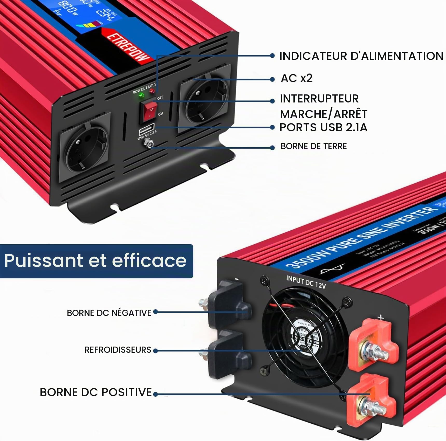 3500W convertisseur 12v 220v Pur Sinus transformateur