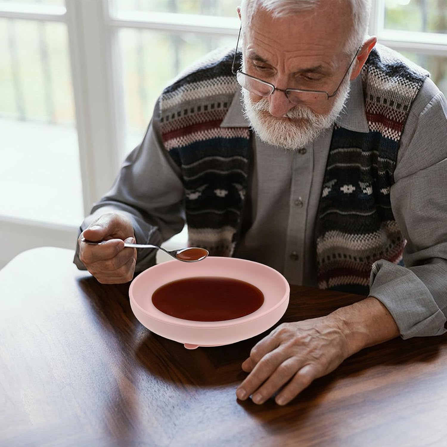 Silicone Suction Plate with Strong Anti-leak Base for Seniors and Disabled Adaptive Silicone Food Plate for Independent Eating Easy to Clean Non-tip Dinnerware for Elderly and