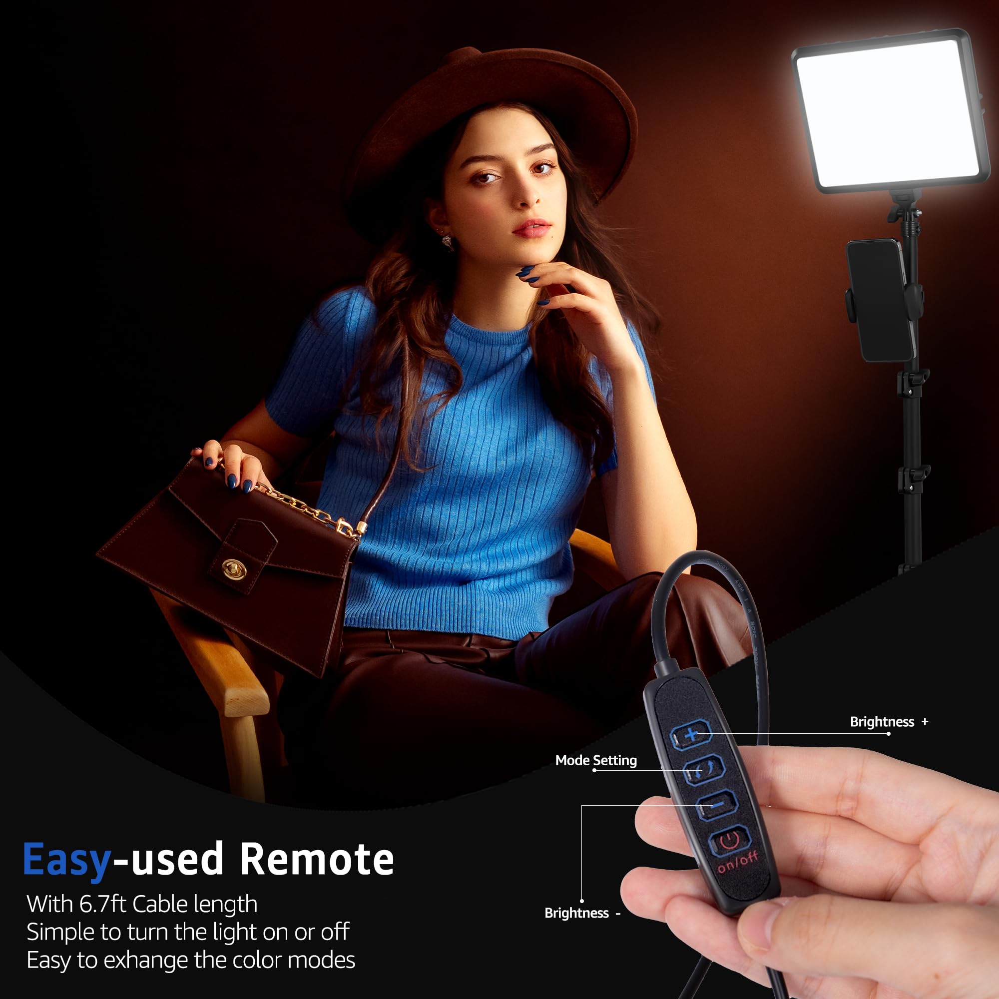 NiceVeedi 1-Pack Photography Lighting Kit, 2800-6500K Bi-Color LED Video Light Kit, Dimmable Studio Light with Tripod Stand & Phone Holder, Light for Video Recording, Game Streaming, YouTube: 15W-1 Pack (USB-C Adapter)