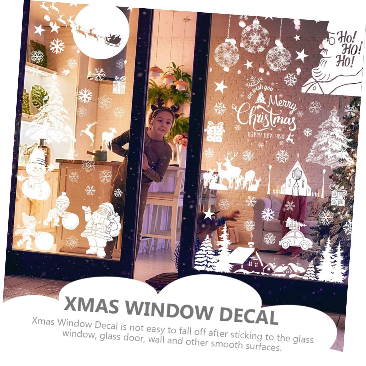 5 Sätze Weihnachtsaufkleber Fenster Weihnachtsbeleuchtung Baum Urlaub Fenster Haften Weihnachtskugeln Dekorationen Weihnachtsfenster Haftet Abziehbilder Film Pvc Weiß 9 Blatt * 5 Cabilock