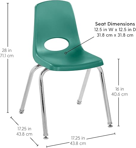 Miniatura 2 de FDP 11560-GN - Silla apilable de 16 pulgadas, asiento apilable para estudiantes con patas de acero cromado y deslizadores giratorios para aula,