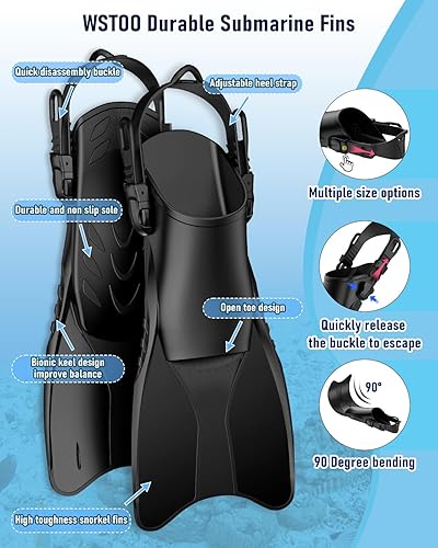 Miniatura 5 de W WSTOO Juego de aletas de máscara de esnórquel, equipo de esnórquel para adultos, máscara de esnórquel de cara completa y aletas de natación