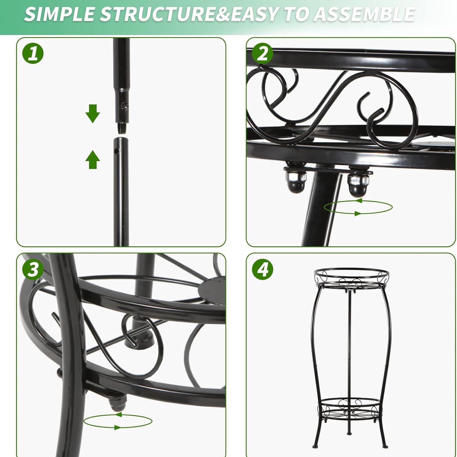 Porta Piante in Metallo Nero a 2 Livelli, Scaffale Portavasi Salvaspazio per Interno ed Esterno, Supporto per Piante Multiple ad Angolo per Balcone, Soggiorno, Patio e Giardino