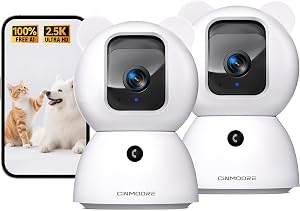 2.5K Caméra intérieure 2pack, Gratuit AI Détection de la personne/de l'animal/du cri, 4MP Caméra pour bébé/chien/catte/carton à l'intérieur avec application téléphonique, Tilt de Pan WiFi Caméras pour la sécurité à domicile, Vision nocturne, Audio Full Duplex