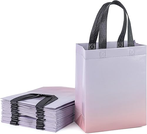 WRAPAHOLIC Paquete de 12 bolsas de regalo reutilizables de color morado degradado con asas, tamaño mediano de 8 x 4 x 10 pulgadas, perfectas para