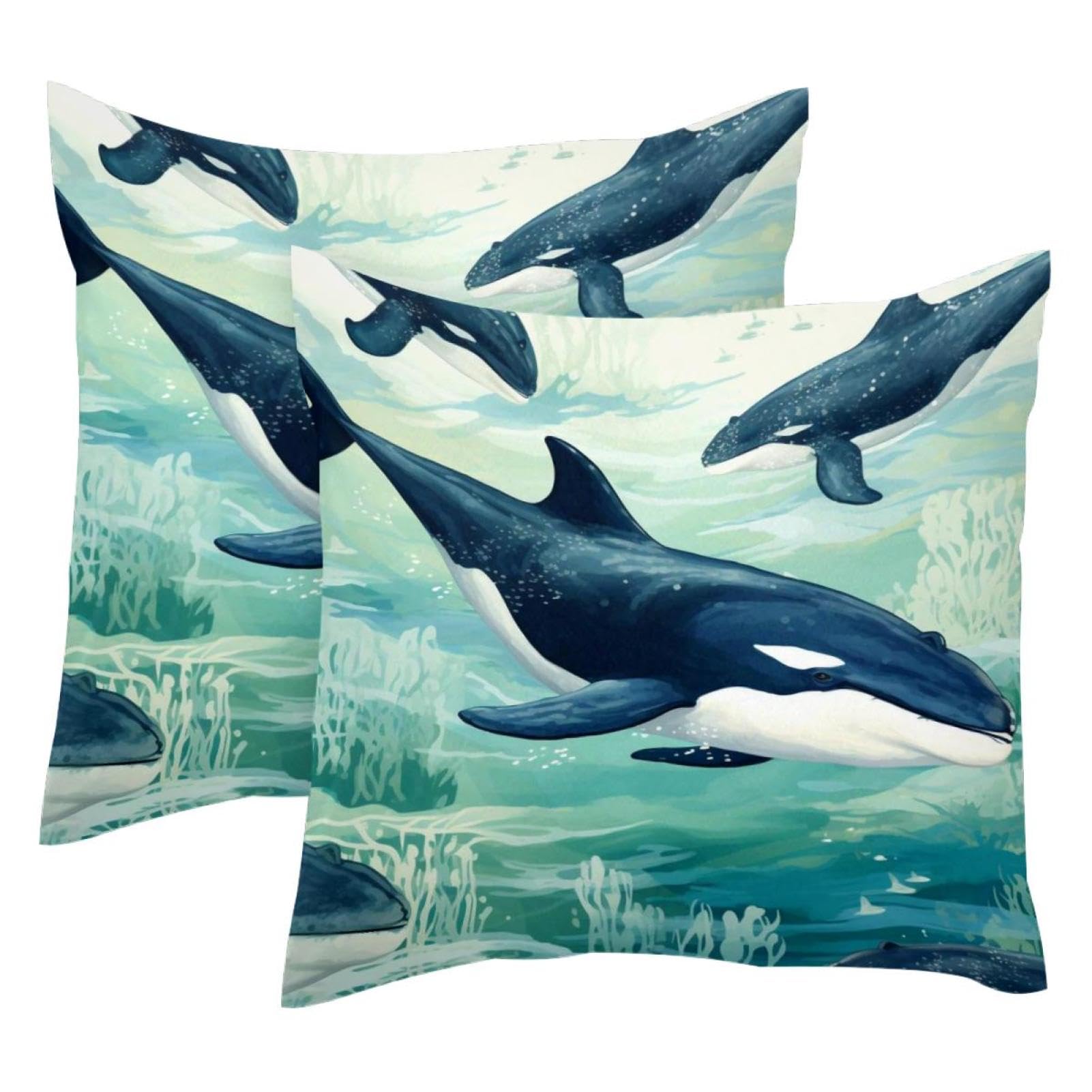 Housses de coussin velours baleine ocean deco maison salon 50x50