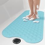 Othway 39x16 Inch Lake Blue Extra Long Bath Mat for Tub | Natural Rubber Reverse Suction Cup, Non-Slid Grip, Perfect for Refinished Bathtub
