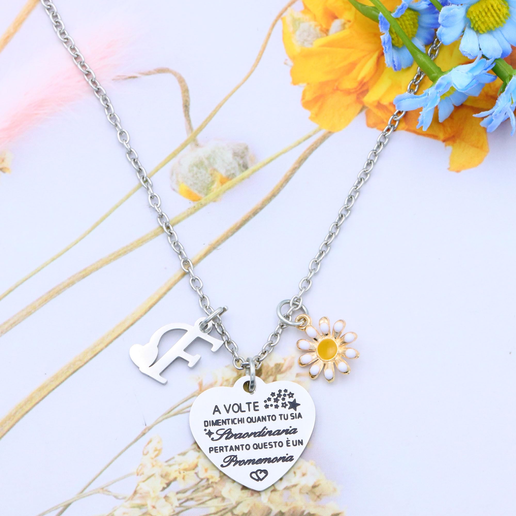 Hcvone Collana Iniziale Collana Margherita da Donne Ragazze Collana Lettera Collana Amicizia Sorelle Promemoria Regali Compleanno Motivazionali Regali Colore Argento Collana Gioielli