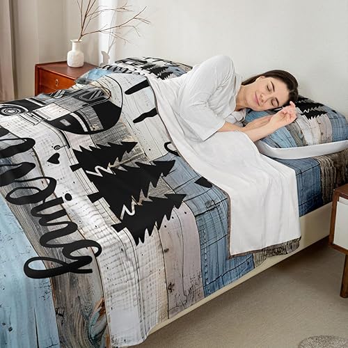 Vista 54 de Juego de sábanas para cámper tamaño matrimonial para niños y niñas, sábanas de madera para adolescentes de Happy Camping Farm, accesorios de Multi 04