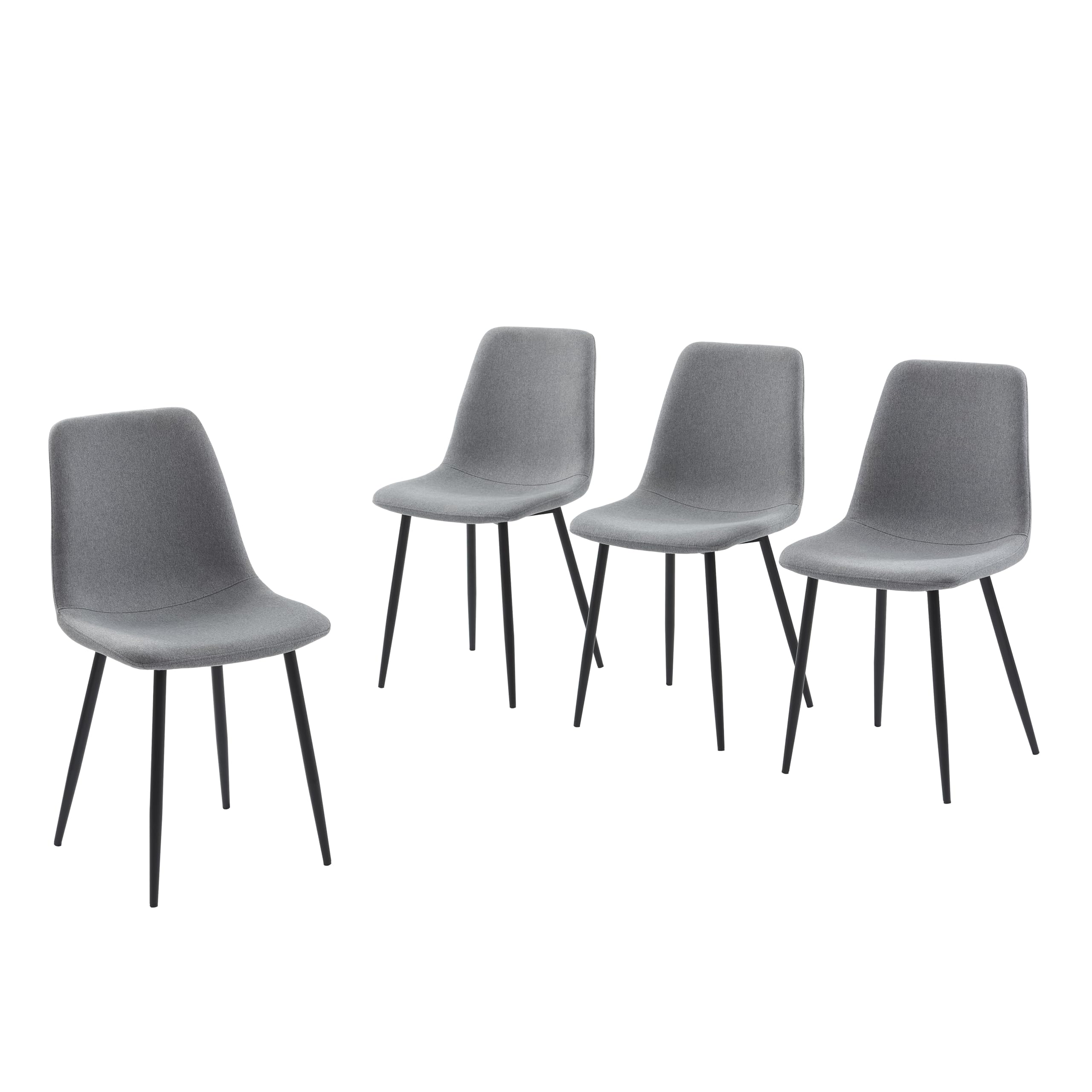 Chaise Estelle BAÏTA lot de 4 chaises tissu gris clair et pieds métal noir salon