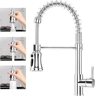 Pull Out Kitchen Tap: 360° Swivel 3 Spray Modes Kitchen Mixer Tap, Commercial Sink Mixer Tap Single Handle Kitchen Taps, Cold and Hot Mixer Kitchen Sink Taps with Standard Fittings (Chrome)