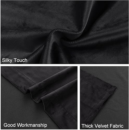 Miniatura 7 de JIUZHEN Cortinas opacas de terciopelo negro de 84 pulgadas para sala de estar, cortinas opacas con aislamiento térmico y bolsillo para barra, juego