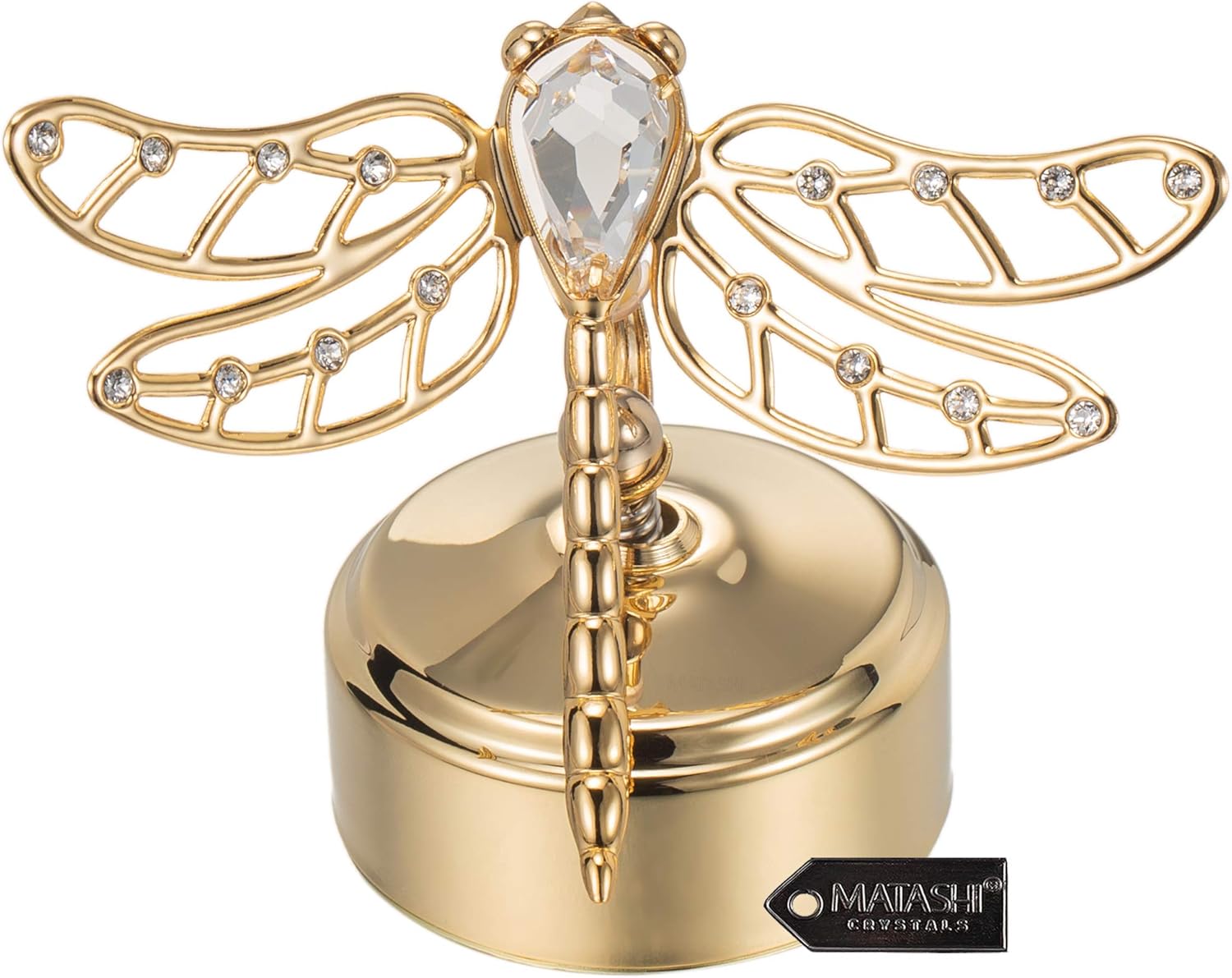 Matashi 24K Gold Plated Music Box – Plays ‘You Are My Sunshine’ – Crystal Dragonfly Tabletop Showpiece – Elegant Gift for Christmas, Valentine’s Day, Mother’s Day & Housewarming
