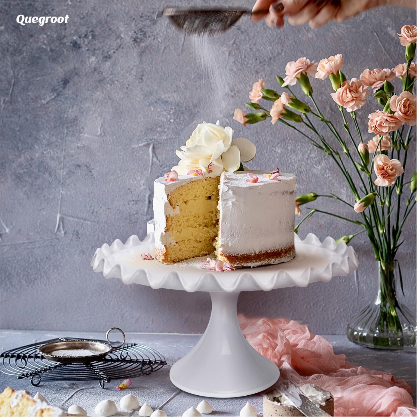 Soporte redondo de porcelana para tartas de 12 pulgadas, soporte de postre blanco para bodas, fiestas de cumpleaños